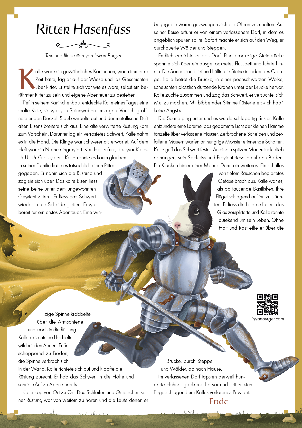 A4 Seite mit der Kurzgeschichte «Ritter Hasenfuss», Text & Illustration